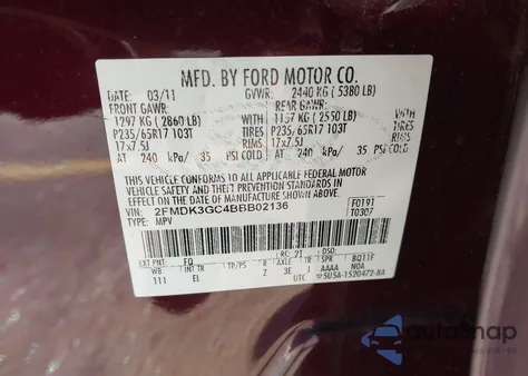 2011 Ford Edge Se from USA, damaged, VIN 2FMDK3GC4BBB02136